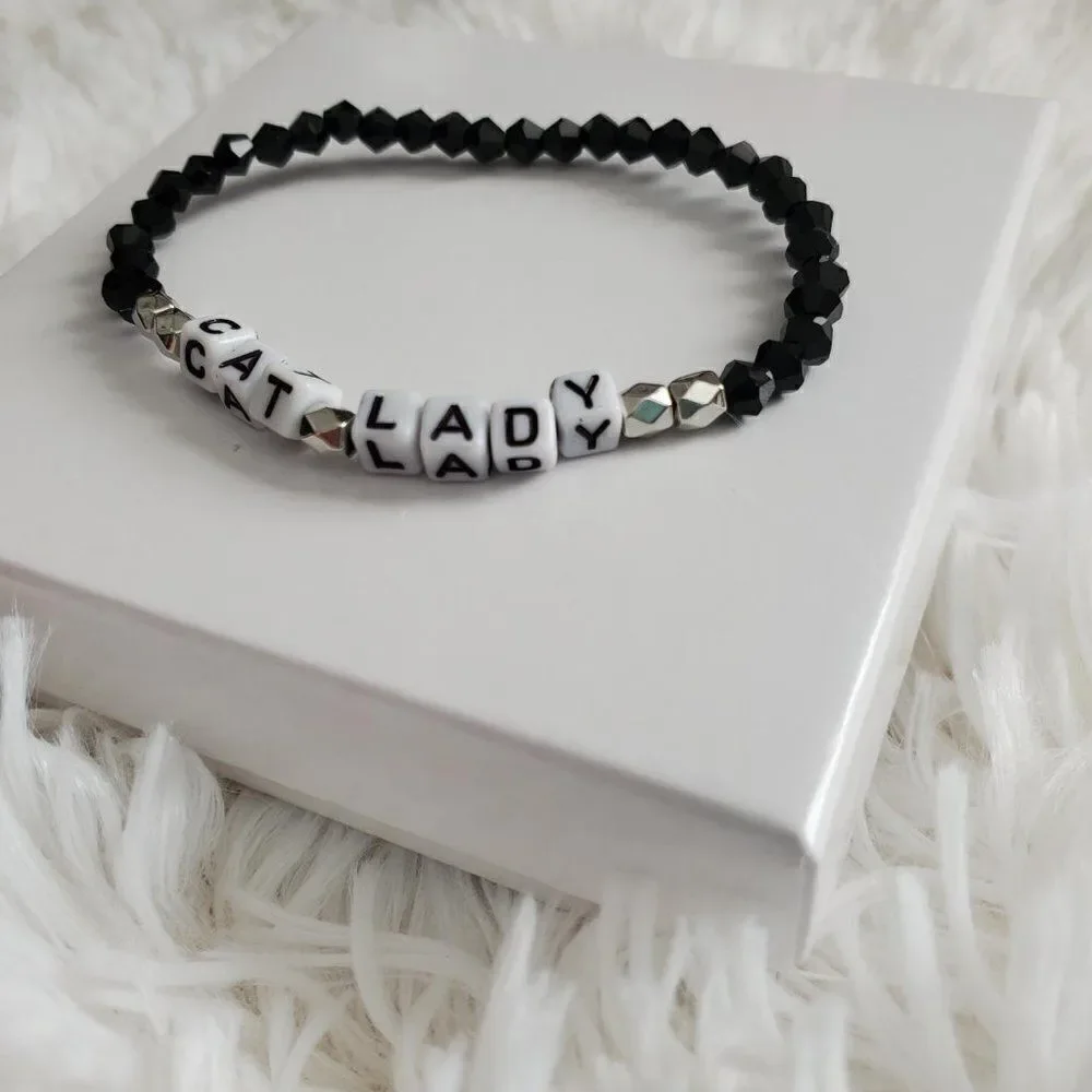 Cat Lady Jewelry, Beaded Stretch Bracelet, Gifts for Cat Ladies